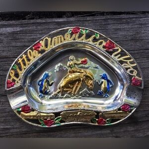 Vintage Little America Wyoming State metal souvenir plate ash tray nostalgia